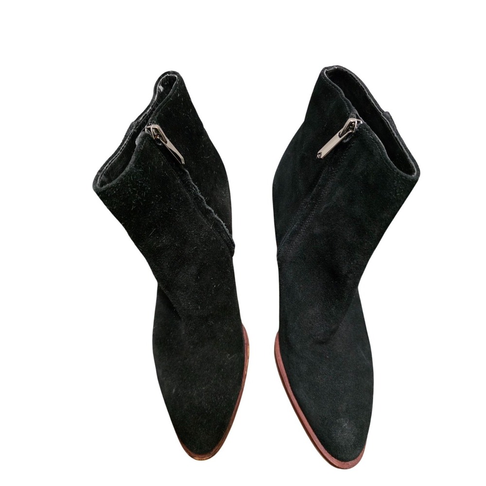Sam Edelman Black Suede Ankle Boots Side Zippers & Stacked Heel Size 8